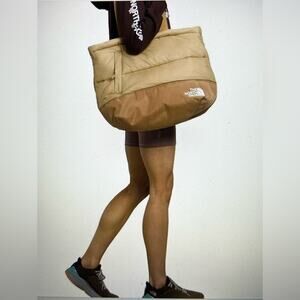 NWTS The North Face Nuptse Tote: Almond Butter/Khaki -large inside laptop pouch